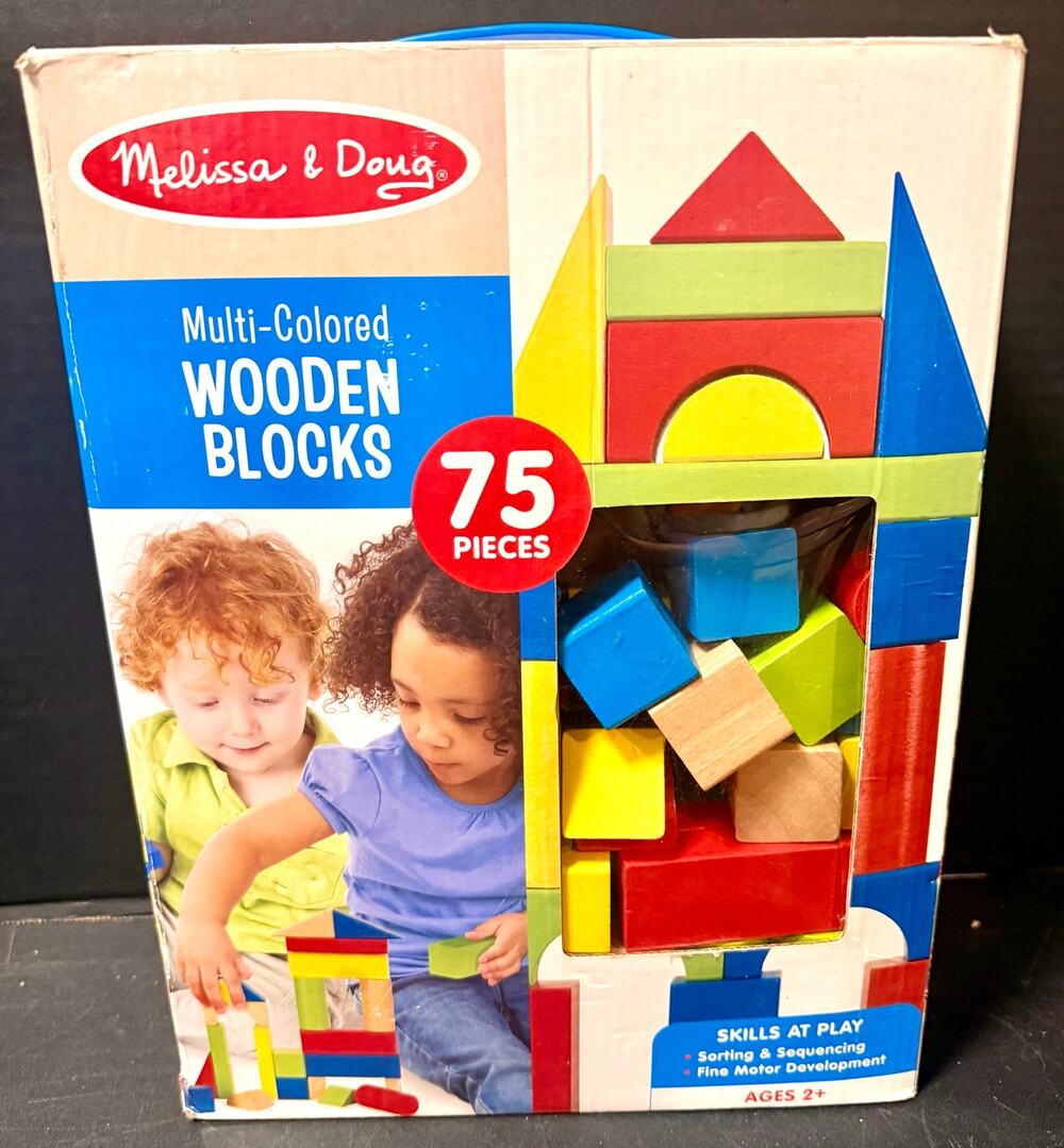 Melissa & Doug 75 Multi-Colored Wooden Blocks box classic toddler building set